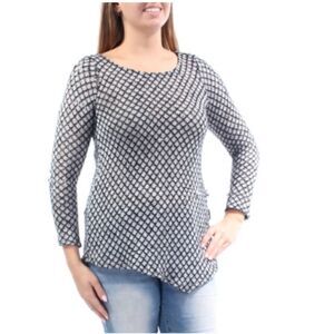 Bar III Women's Black Geometric Long Sleeve Jewel Neck Sweater